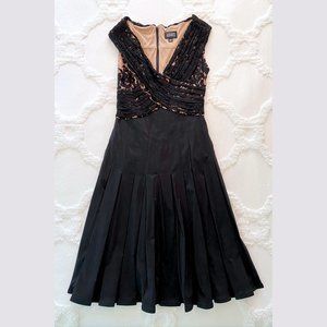 Adrianna Pappell Lace Bodice Black Cocktail Dress